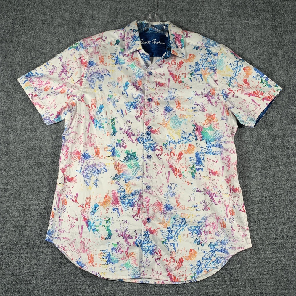 Robert Graham Shirt Mens Medium Multicolor Graphic Print Short Sleeve Button Up